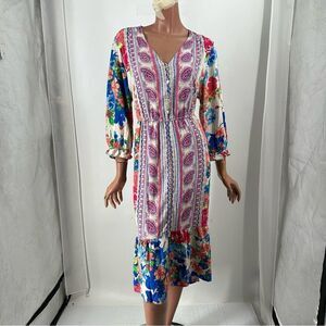 Figueroa& Flower XL  Cottagecore Floral  Print Gathered Waist Ruffle Hem Dress
